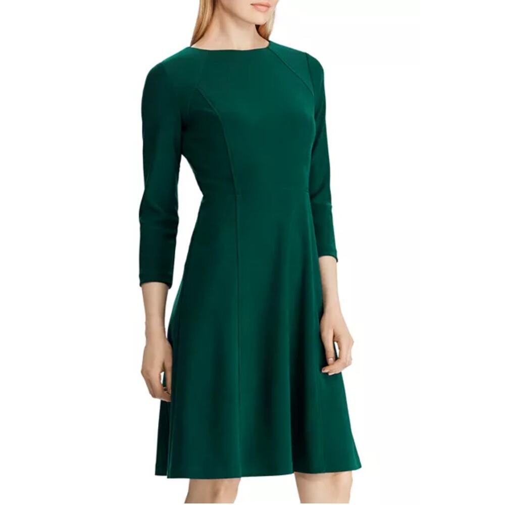 Lauren Ralph Lauren Fit-and-Flare Jersey Dress in Green Size 8